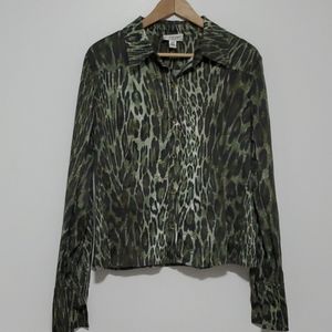 ST JOHN SPORT Green Leopard Button Down